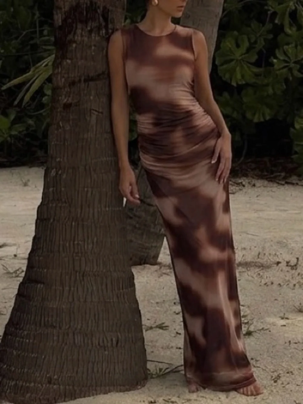 Sleeveless Brown Marble Maxi Dress - Unknown Brand - Picture 3 of 3